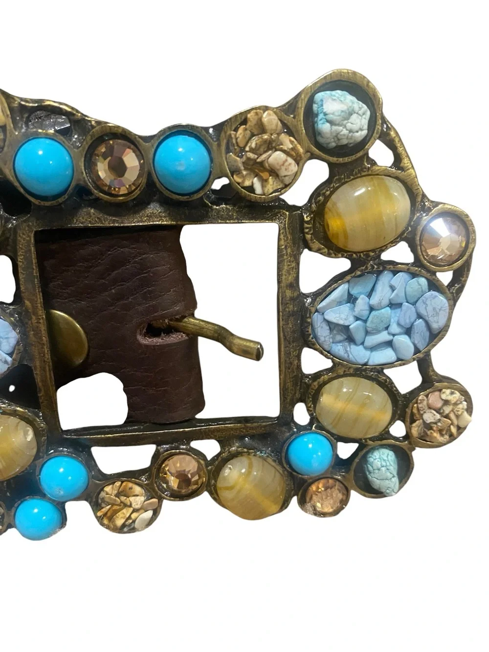 Leatherrock western turquoise stone statement brown leather belt 32